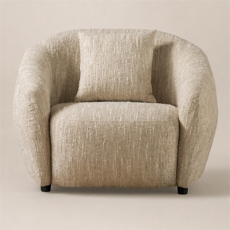 Pemberly Row Modern Beige Fabric Accent Chair with Curved Arms