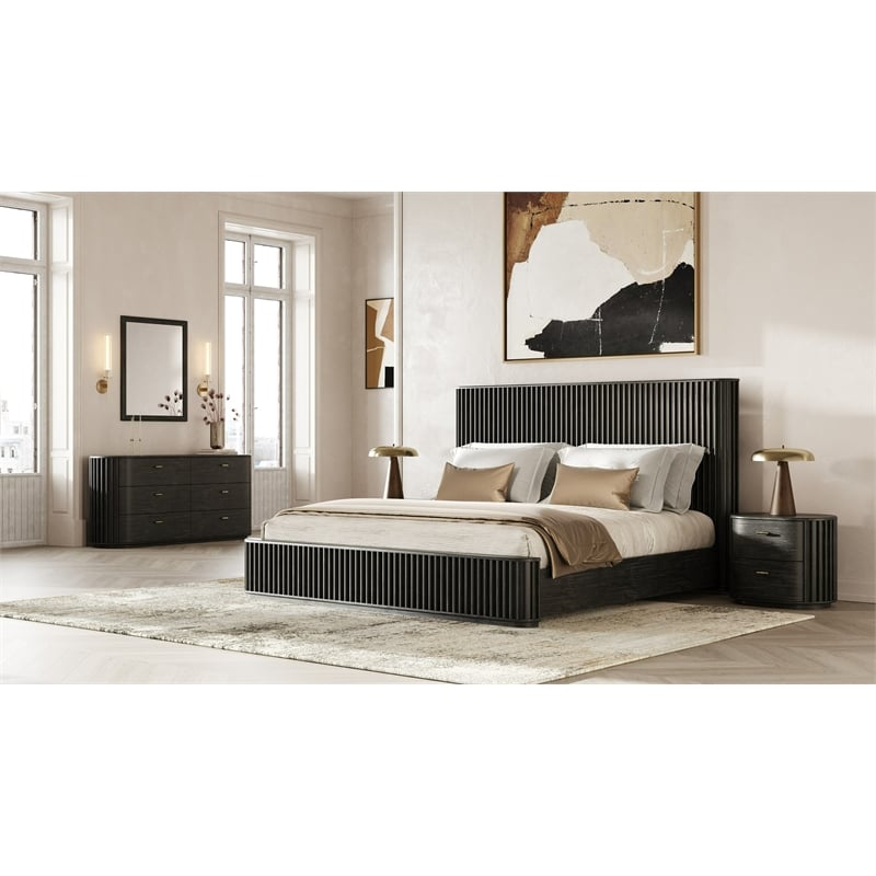 Pemberly Row Modern Black Acacia Chest with Gold Metal Handles