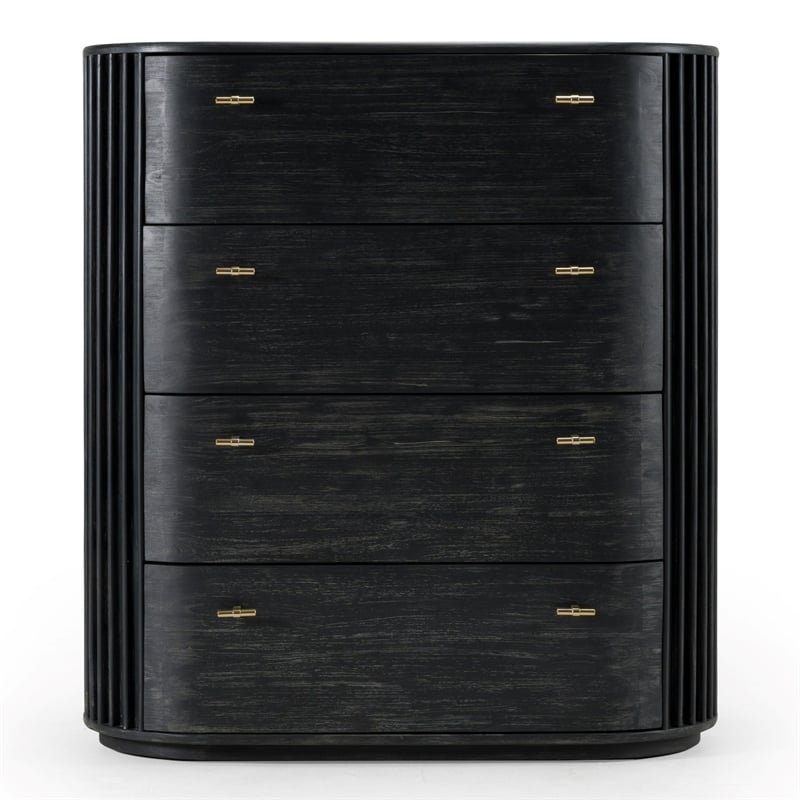 Pemberly Row Modern Black Acacia Chest with Gold Metal Handles