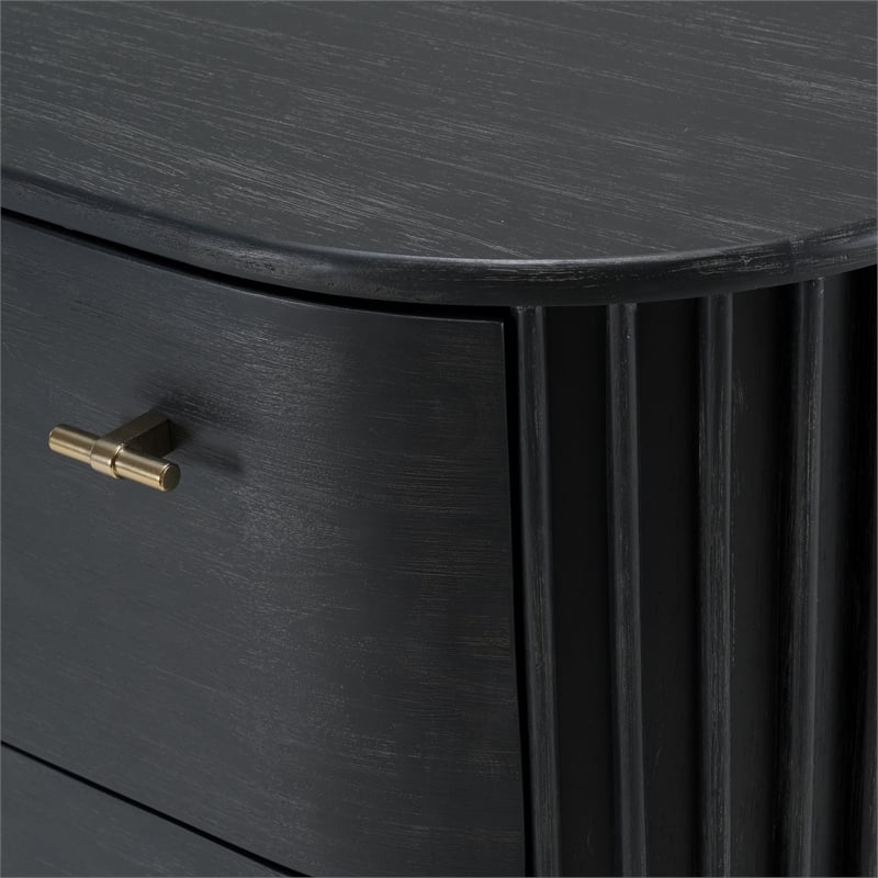 Pemberly Row Modern Black Acacia Chest with Gold Metal Handles