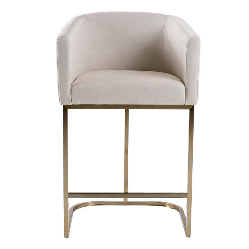 Pemberly Row Modern Counter Chair with Off White Fabric & Brass Base