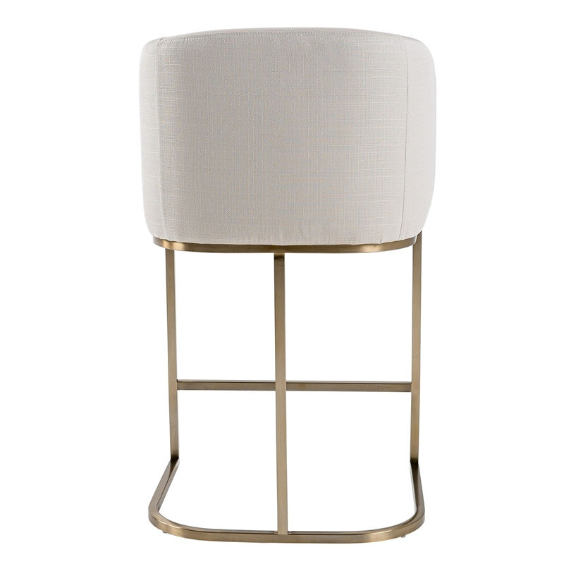Pemberly Row Modern Counter Chair with Off White Fabric & Brass Base