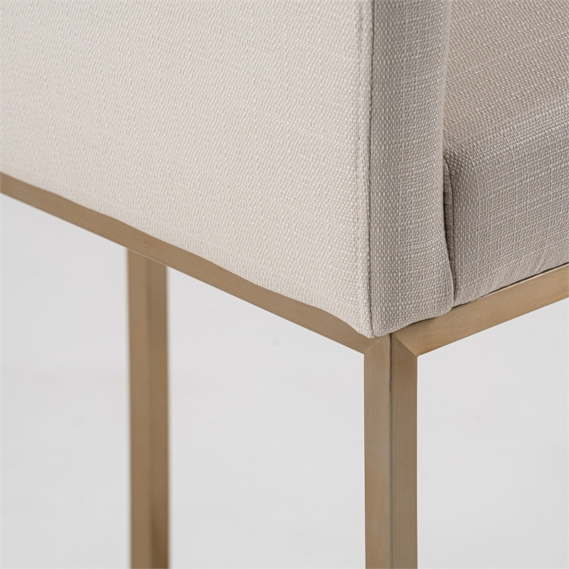 Pemberly Row Modern Counter Chair with Off White Fabric & Brass Base