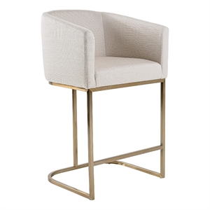 Pemberly Row Modern Counter Chair with Off White Fabric & Brass Base