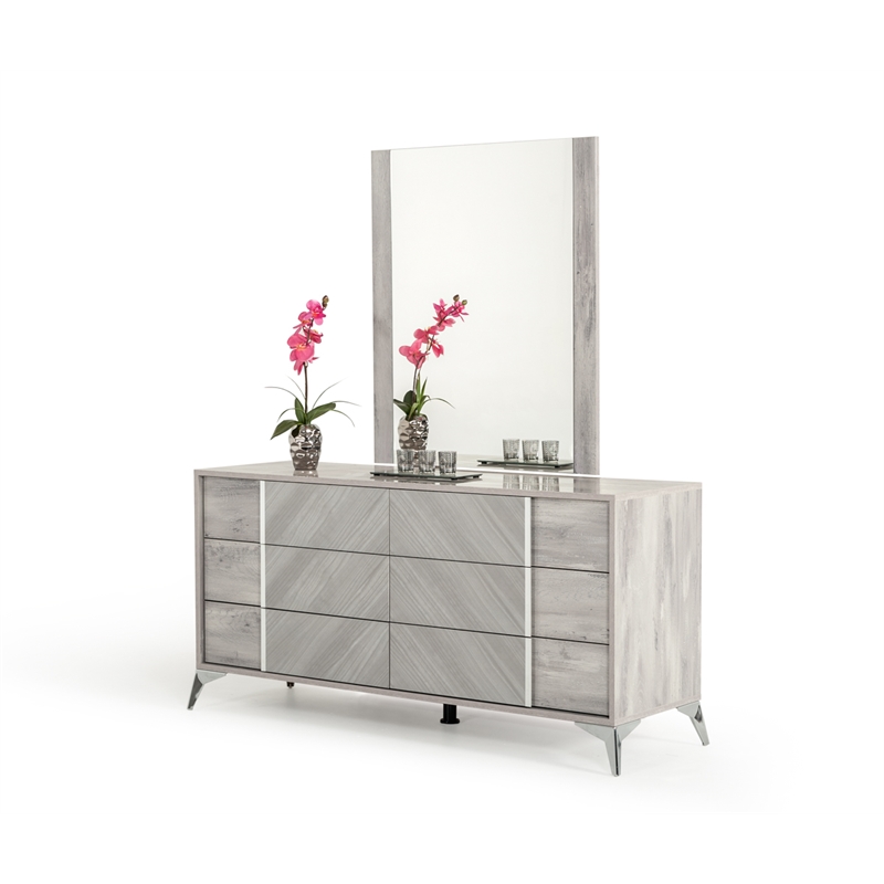 Pemberly Row Italian Modern Gray Dresser with 6 Soft-Closing Drawers