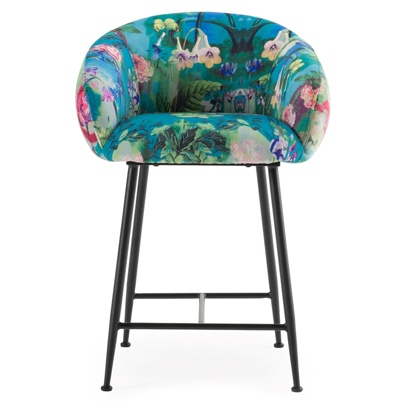 Pemberly Row Modern Blue Velvet Counter Stool with Metal Frame