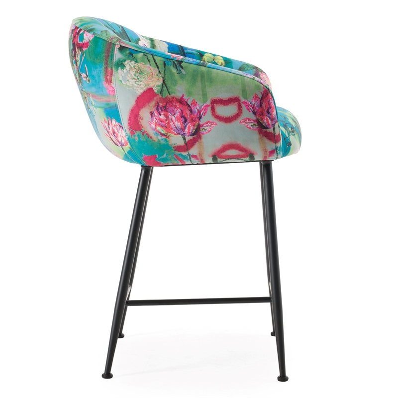 Pemberly Row Modern Blue Velvet Counter Stool with Metal Frame