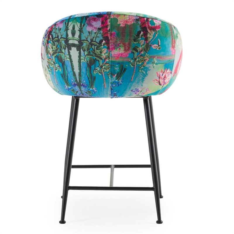 Pemberly Row Modern Blue Velvet Counter Stool with Metal Frame