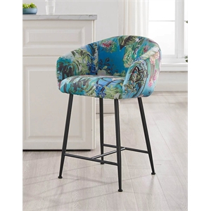 Pemberly Row Modern Blue Velvet Counter Stool with Metal Frame