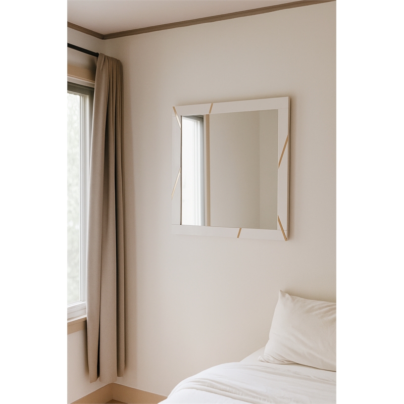 Pemberly Row Modern White Mirror with Champagne Gold Accents