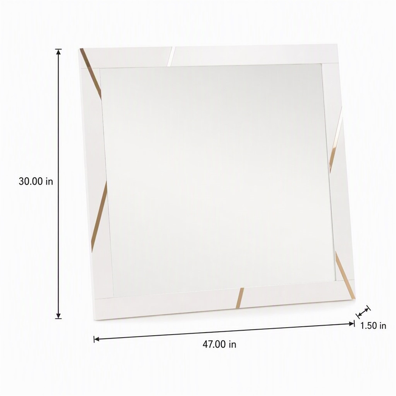 Pemberly Row Modern White Mirror with Champagne Gold Accents