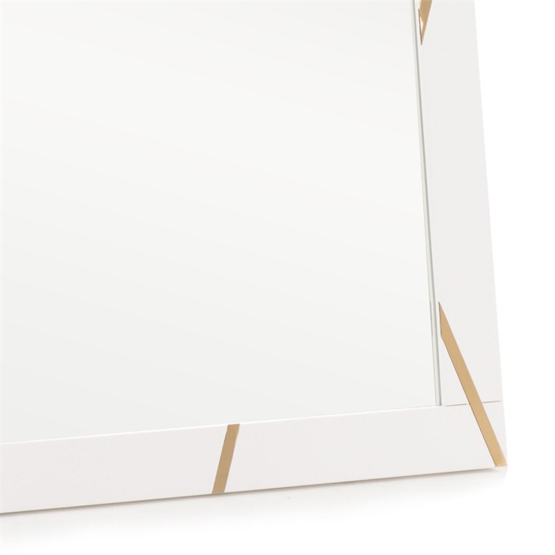 Pemberly Row Modern White Mirror with Champagne Gold Accents