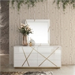 Pemberly Row Modern White Mirror with Champagne Gold Accents