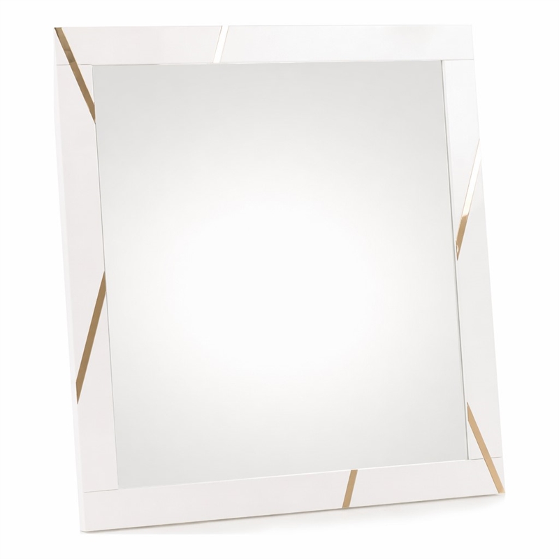 Pemberly Row Modern White Mirror with Champagne Gold Accents