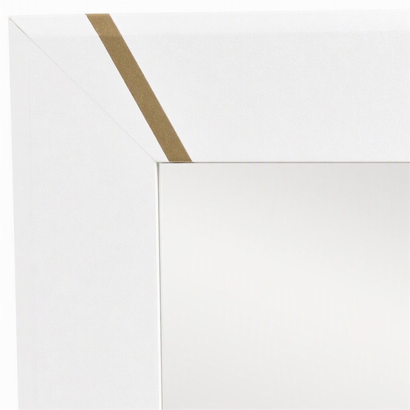 Pemberly Row Modern White Mirror with Champagne Gold Accents