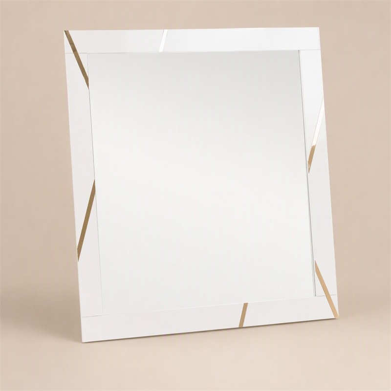 Pemberly Row Modern White Mirror with Champagne Gold Accents