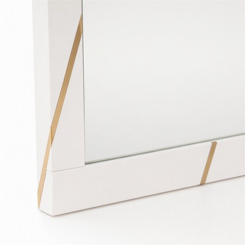 Pemberly Row Modern White Mirror with Champagne Gold Accents