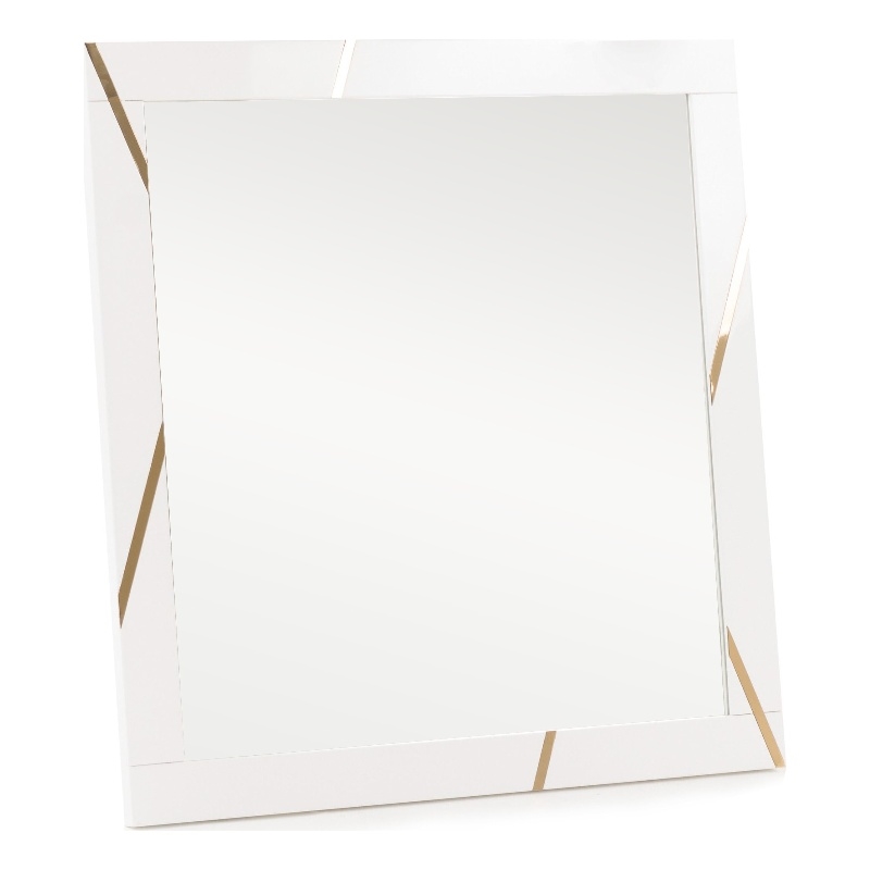 Pemberly Row Modern White Mirror with Champagne Gold Accents