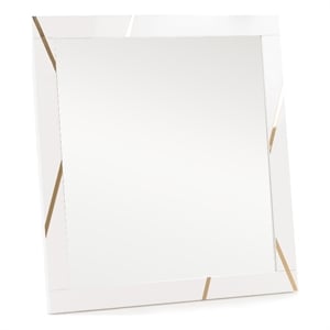 Pemberly Row Modern White Mirror with Champagne Gold Accents