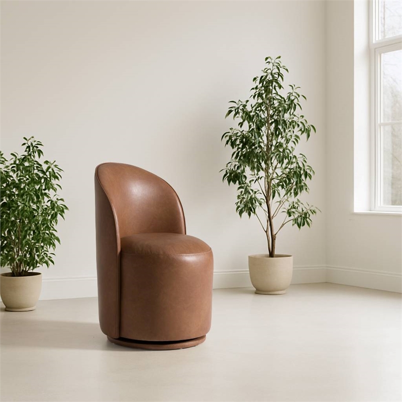 Pemberly Row Vegan Leather Swivel Dining Chair in Brown