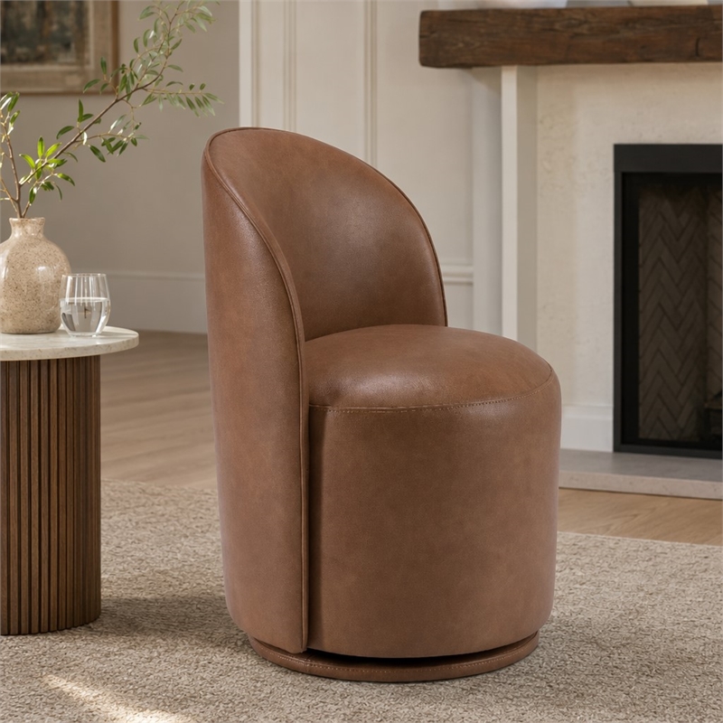 Pemberly Row Vegan Leather Swivel Dining Chair in Brown
