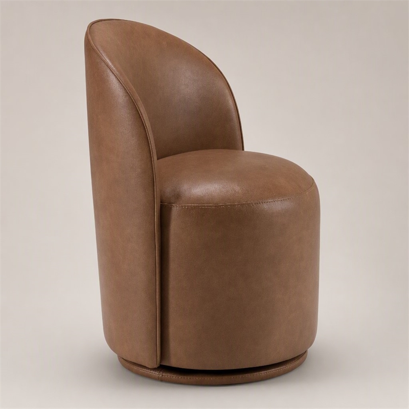 Pemberly Row Vegan Leather Swivel Dining Chair in Brown