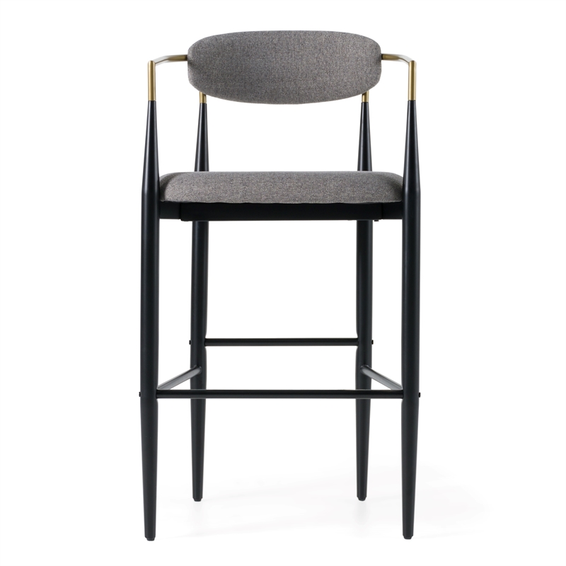Pemberly Row Gray & Gold Upholstered Bar Chair with Curved Back