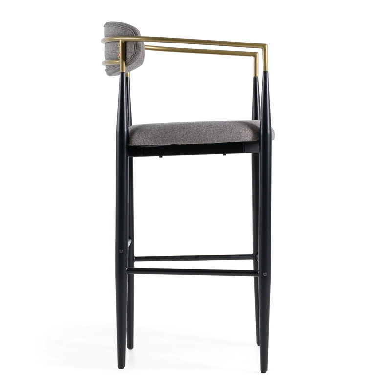 Pemberly Row Gray & Gold Upholstered Bar Chair with Curved Back