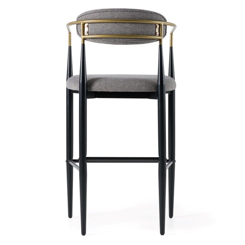Pemberly Row Gray & Gold Upholstered Bar Chair with Curved Back