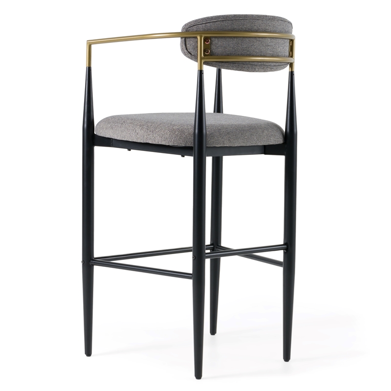 Pemberly Row Gray & Gold Upholstered Bar Chair with Curved Back