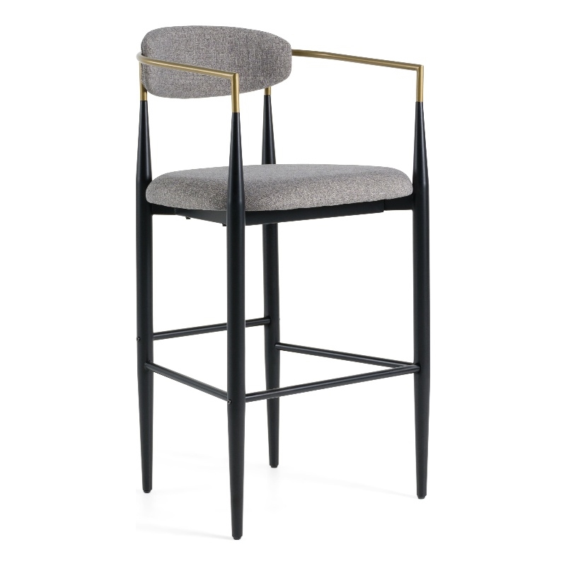 Pemberly Row Gray & Gold Upholstered Bar Chair with Curved Back