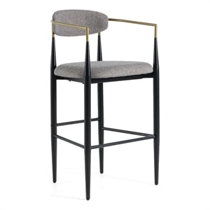 Pemberly Row Gray & Gold Upholstered Bar Chair with Curved Back