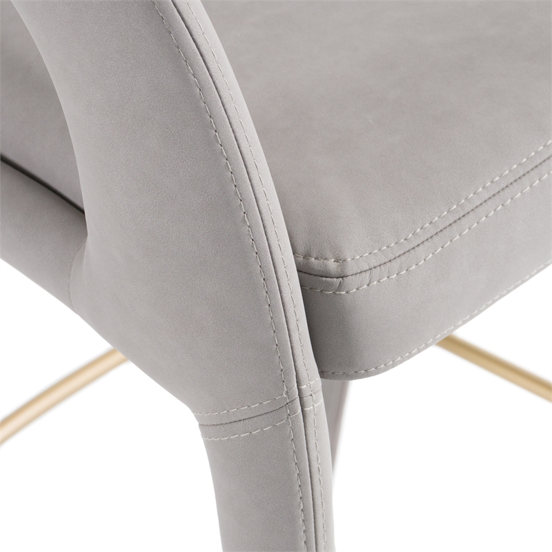 Pemberly Row Gray Leatherette Bar Chair with Cast Iron Legs