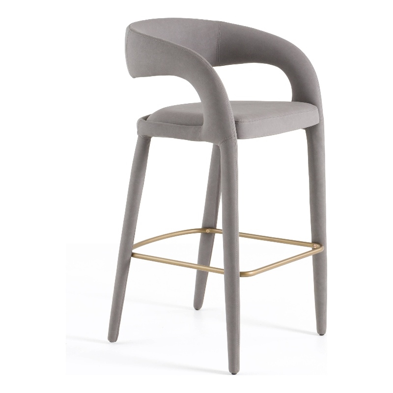 Pemberly Row Gray Leatherette Bar Chair with Cast Iron Legs