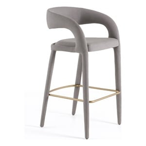 Pemberly Row Gray Leatherette Bar Chair with Cast Iron Legs
