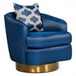 Pemberly Row Glam Fabric Accent Chair in Blue with Swivel Gold Base