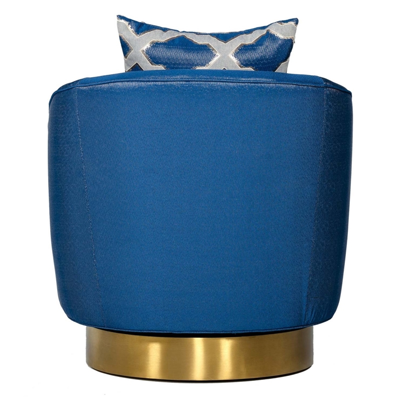 Pemberly Row Glam Fabric Accent Chair in Blue with Swivel Gold Base