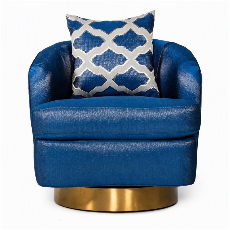 Pemberly Row Glam Fabric Accent Chair in Blue with Swivel Gold Base