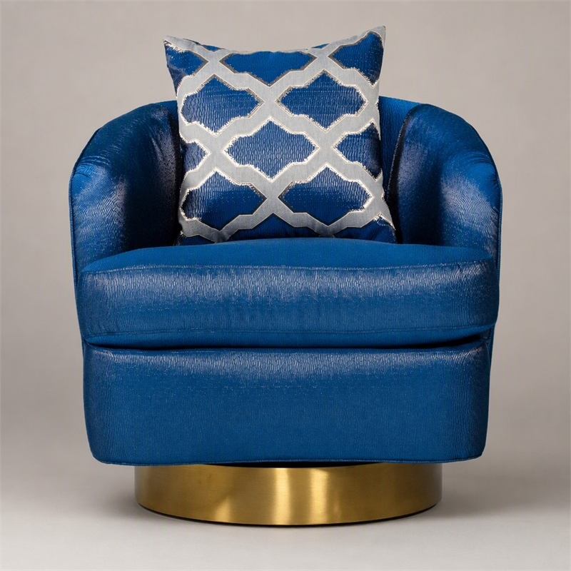 Pemberly Row Glam Fabric Accent Chair in Blue with Swivel Gold Base