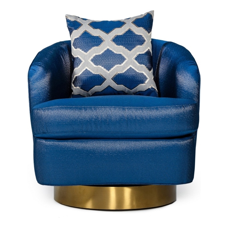 Pemberly Row Glam Fabric Accent Chair in Blue with Swivel Gold Base
