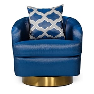 Pemberly Row Glam Fabric Accent Chair in Blue with Swivel Gold Base