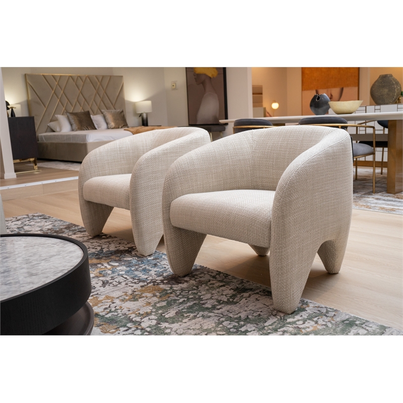 Pemberly Row Modern Beige Polyester Accent Chair with Ash Frame