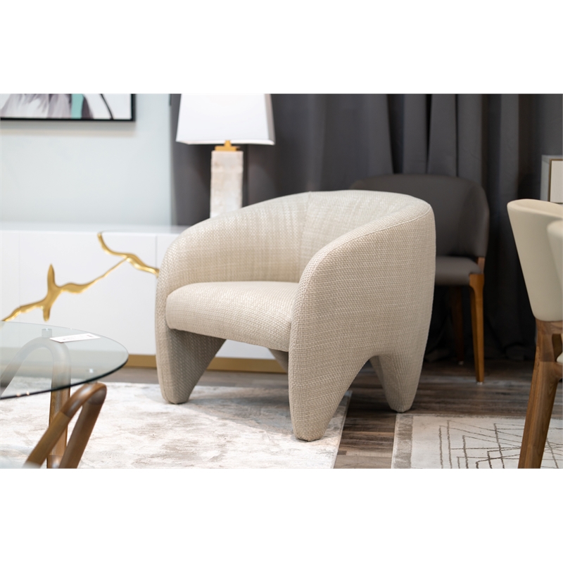 Pemberly Row Modern Beige Polyester Accent Chair with Ash Frame