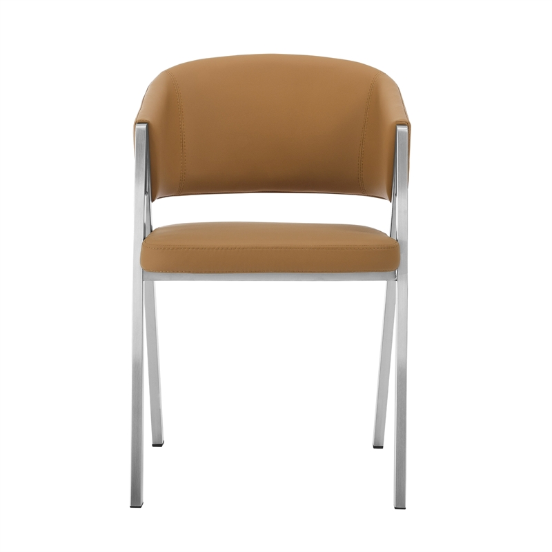 Pemberly Row Modern Camel Vegan Leather Dining Chair Set with Metal Legs