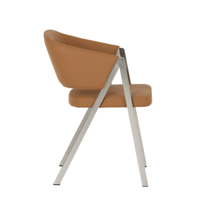 Pemberly Row Modern Camel Vegan Leather Dining Chair Set with Metal Legs