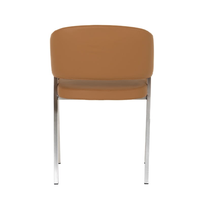 Pemberly Row Modern Camel Vegan Leather Dining Chair Set with Metal Legs