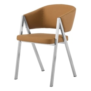 Pemberly Row Modern Camel Vegan Leather Dining Chair Set with Metal Legs