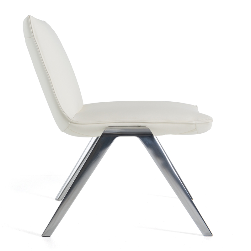 Pemberly Row Modern White Vegan Leather Accent Chair with Stainless Steel Legs