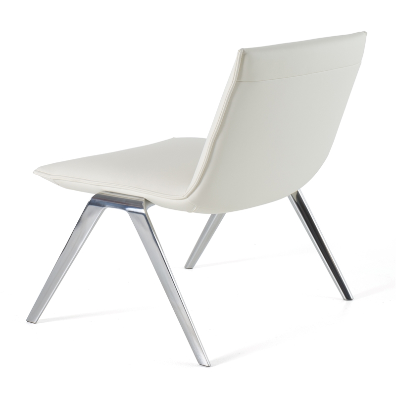 Pemberly Row Modern White Vegan Leather Accent Chair with Stainless Steel Legs