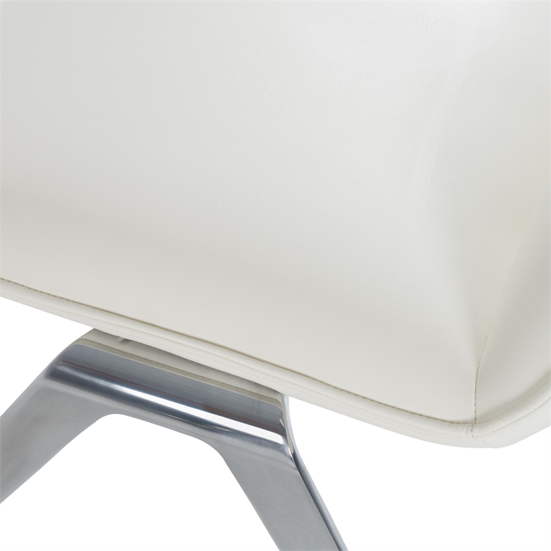 Pemberly Row Modern White Vegan Leather Accent Chair with Stainless Steel Legs